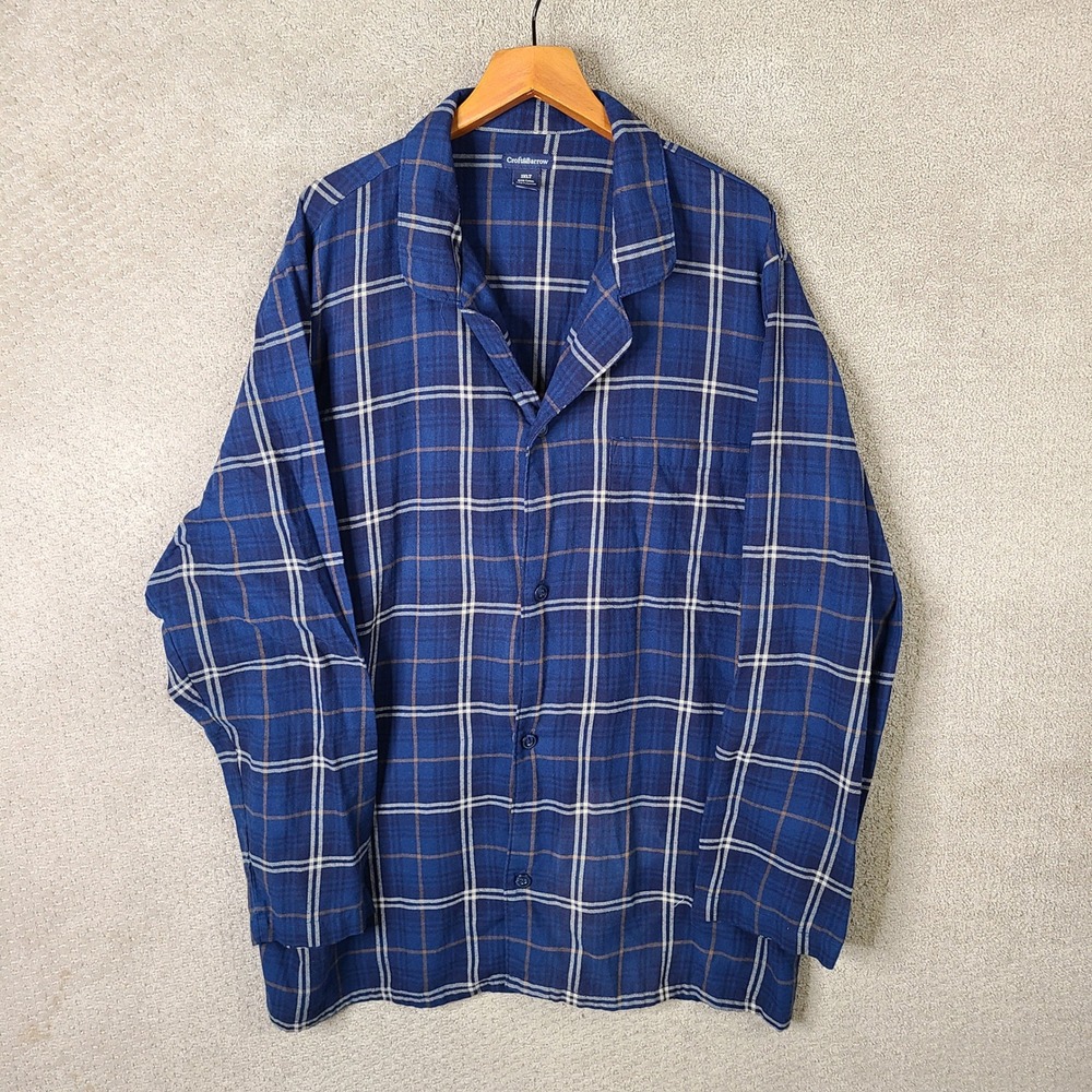 Croft & Barrow Shirt Mens 2XLT Blue Plaid Pajama Top Cotton Blend Long Sleeve